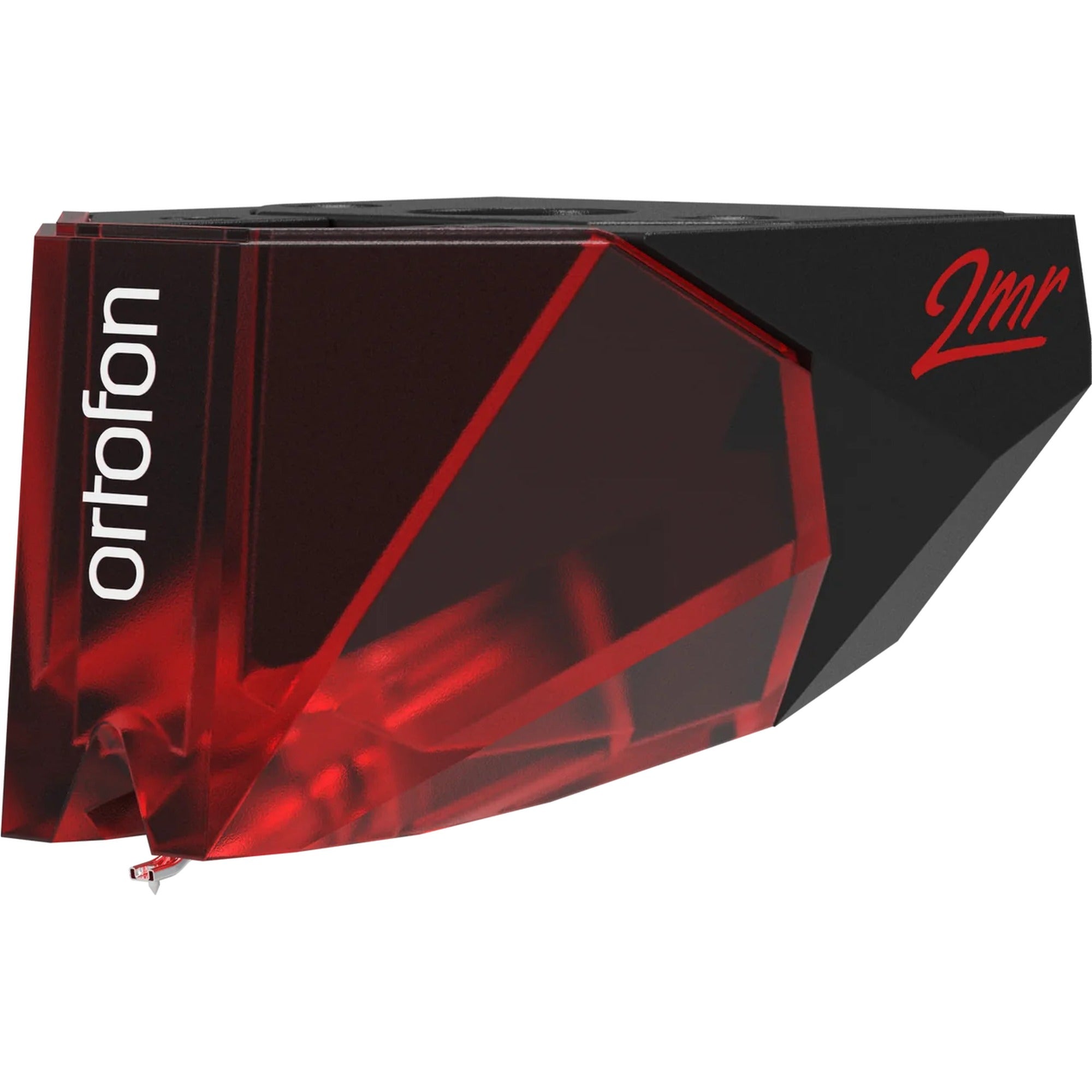 Ortofon 2MR Red turntable cartridge with red stylus and body, designed for high-quality vinyl playback on turntables.