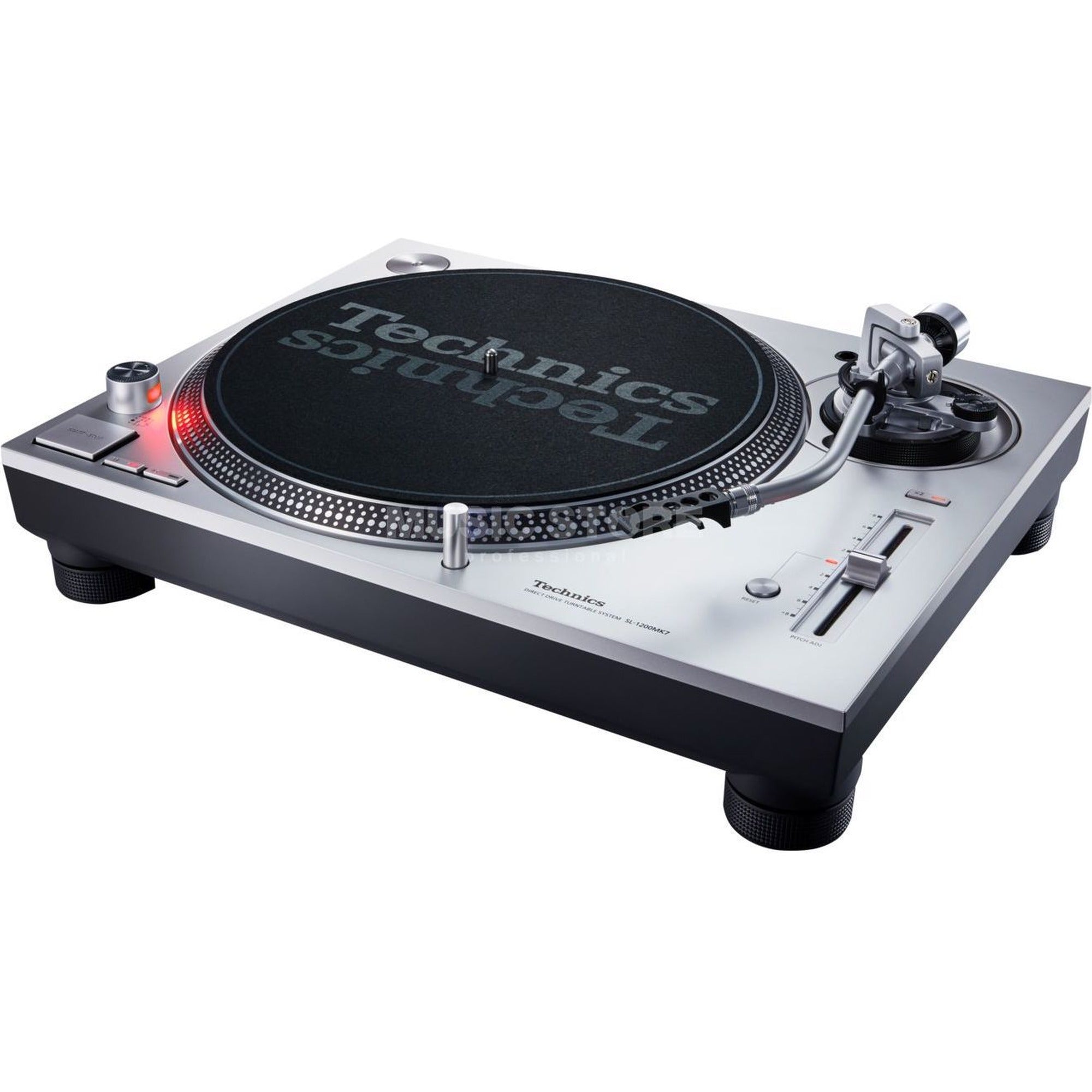 Technics SL-1200 MK7 DJ turntable, top view in black