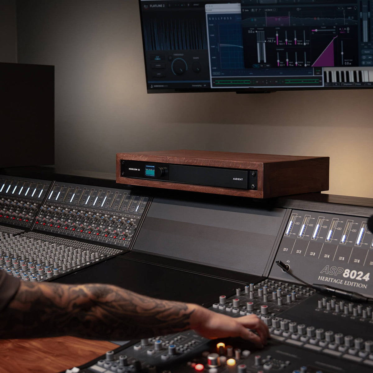 Audient Horizon 32 on a studio console in a mix room