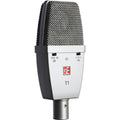 sE Electronics T1 condenser microphone with sleek black body and grille, designed for studio recording and professional audio capture.