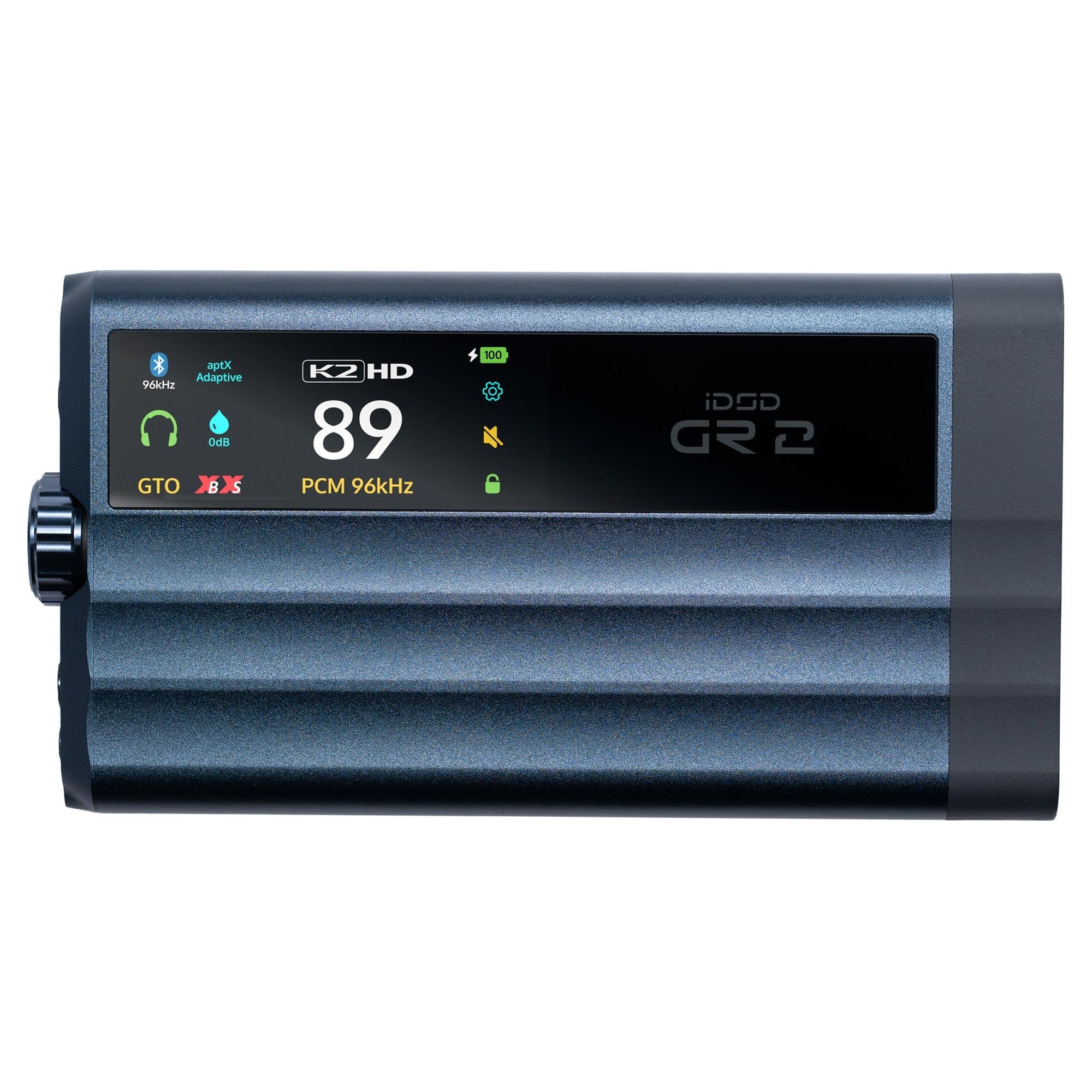 iFi Audio iDSD GR 2 portable DAC and headphone amplifier, top view with OLED display