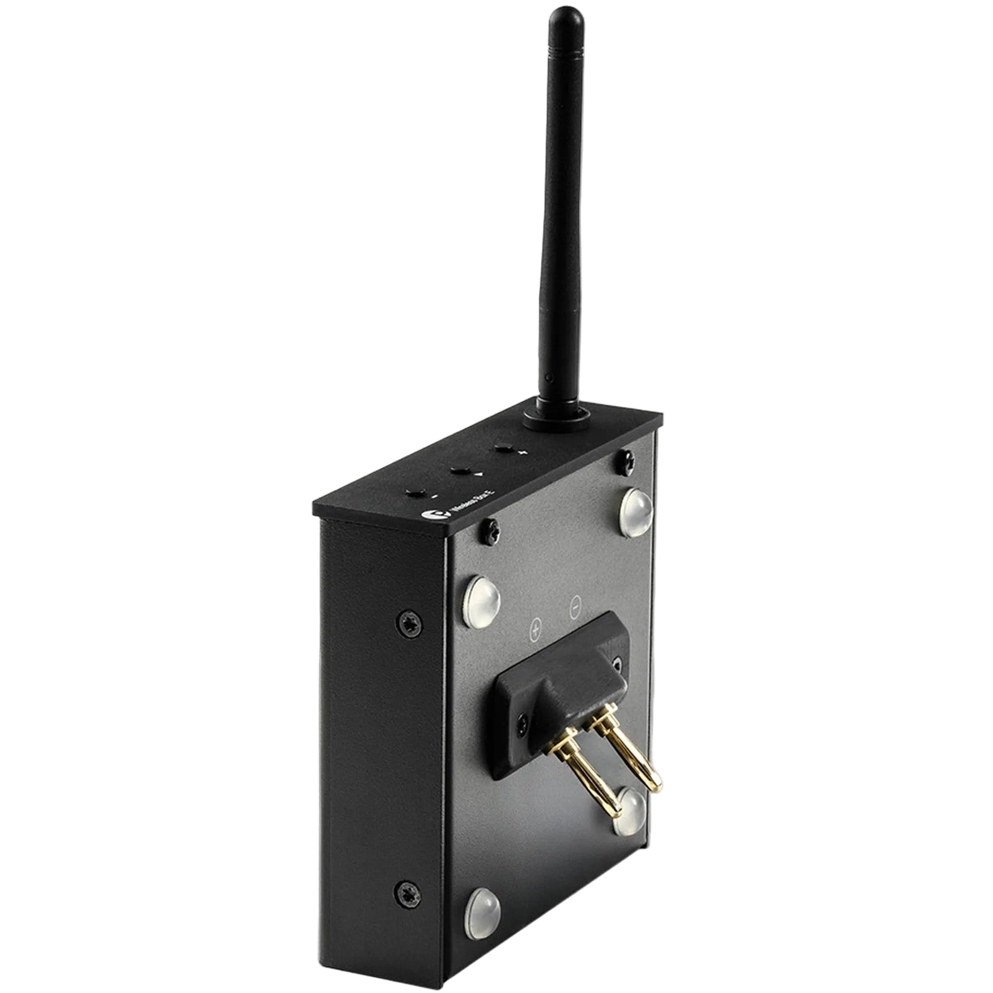 Pro-Ject Wireless Box E Bluetooth and Wi-Fi audio receiver showing front view with controls and indicator lights.