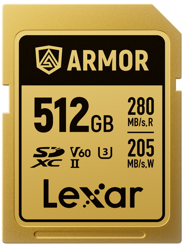 Lexar SDXC ARMOR Gold UHS-II U3, Stainless Steel, IP68 R280/W210 (V60) 512GB Memory Card