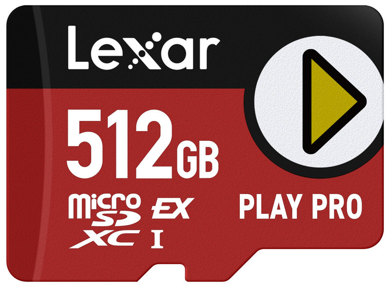 Lexar PLAY PRO microSDXC Express memory card, high-performance microSD card for expandability and fast data transfer.