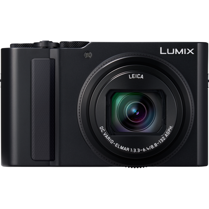 Panasonic LUMIX TZ300 compact camera showing front view with lens extended and brand logo on top, ideal for travel photography.