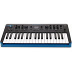Modal Electronics Element One keyboard synthesizer with black keys and control knobs, showcasing its compact electronic music instrument.