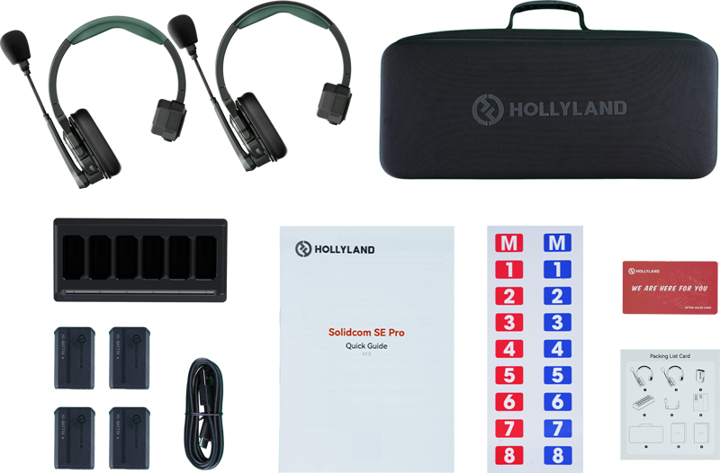 Hollyland Solidcom SE Pro two-way wireless headsets with microphones for professional video communication.