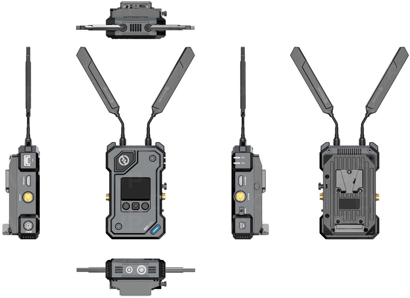 Hollyland Cosmo C2 wireless video transmission system with one transmitter and one receiver, compact setup for professional video streaming.
