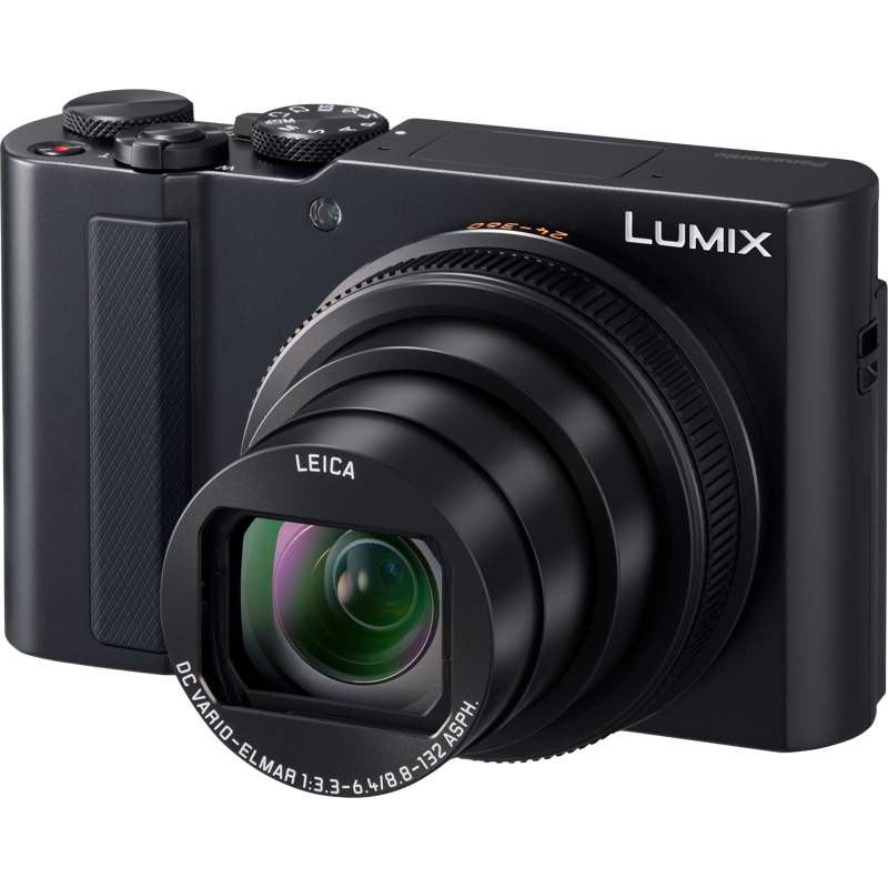 Panasonic LUMIX TZ300 compact camera with zoom lens and electronic viewfinder, suitable for travel and outdoor photography.