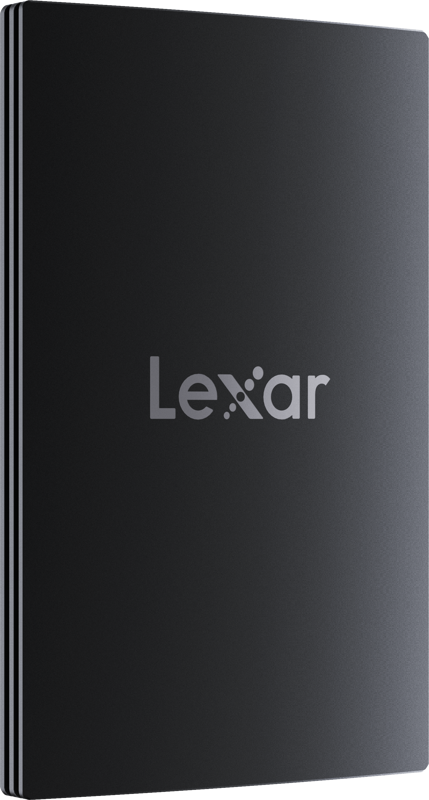 Lexar SL500 portable SSD external drive with sleek black design and USB-C connection, showing the compact storage device.