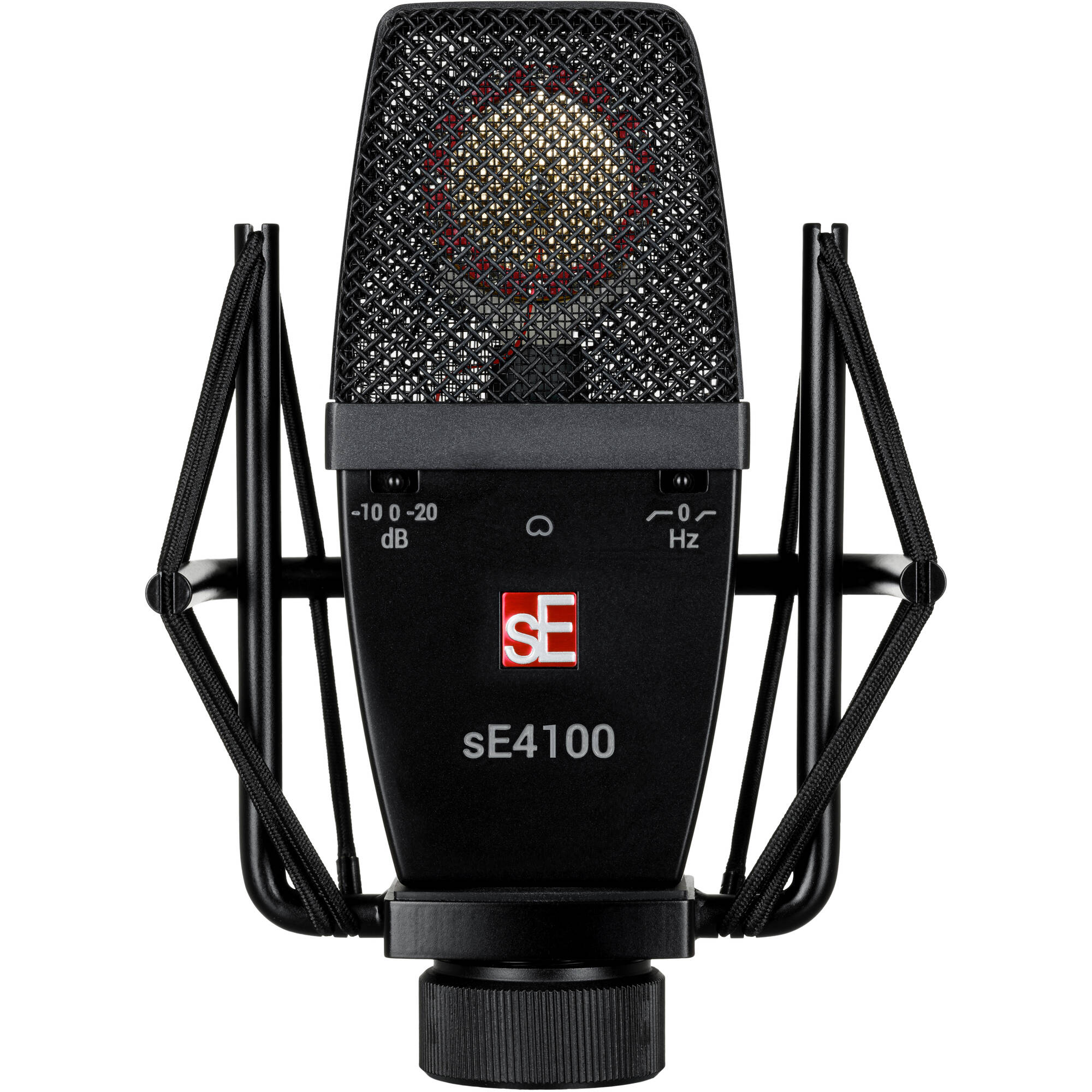sE Electronics sE4100 condenser microphone with shock mount and pop filter, ready for studio recording.