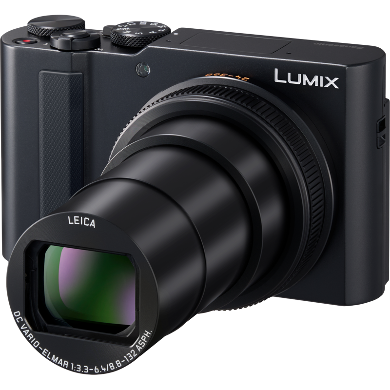 Panasonic LUMIX TZ300 compact camera with zoom lens, digital camera, and control buttons, ideal for travel photography.