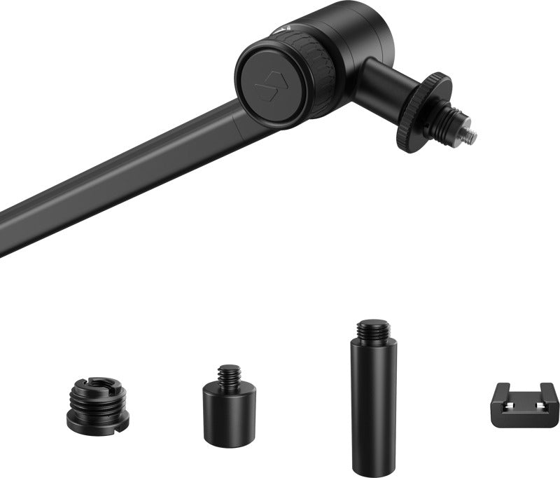 SmallRig microphone boom arm desk mount for broadcast microphones, adjustable with mounting clamp and flexible arm for studio use.