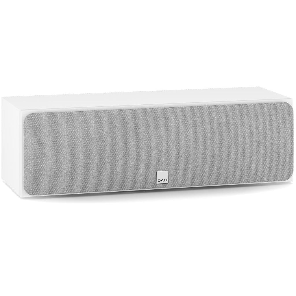 DALI Sonik Cinema center speaker with sleek black design and dual drivers for home theater audio setup.