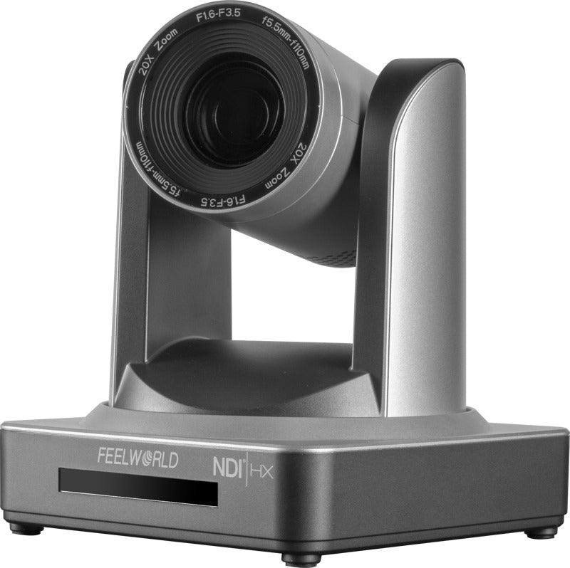 Feelworld PTZ Camera NDI20X with 20x optical zoom, streaming PTZ camera featuring NDI and PoE connectivity.