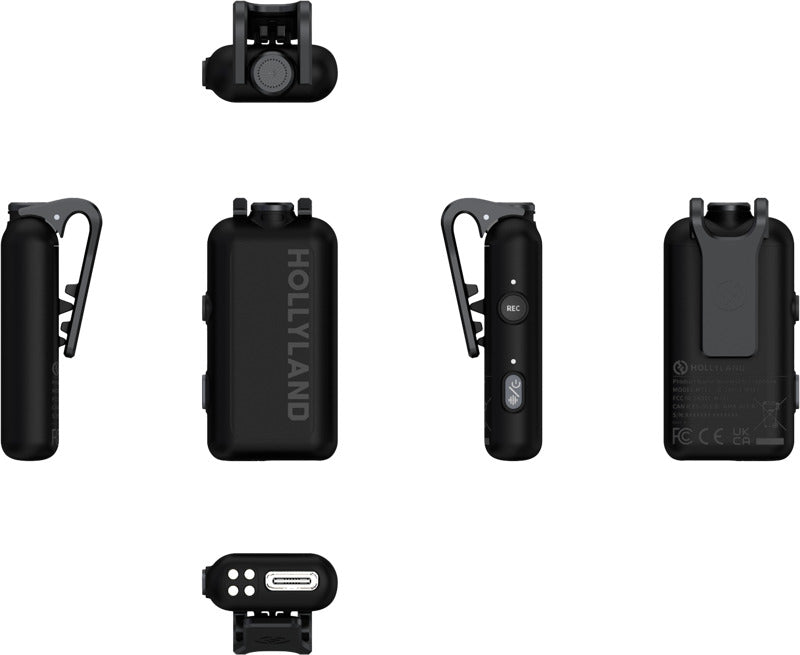 Hollyland Lark Max 2 Solo creator wireless microphone system with compact transmitter and receiver for high-quality audio.