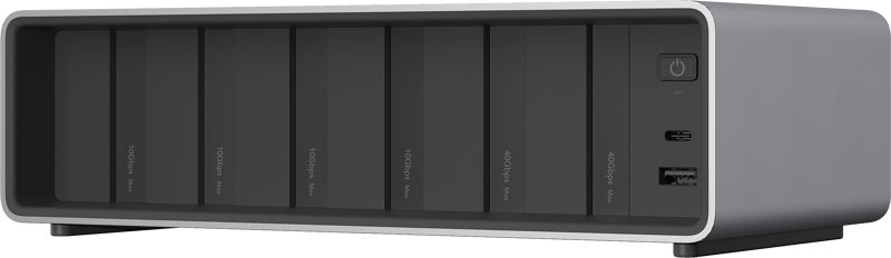 Lexar Workflow Go docking station with Thunderbolt 4 uplink and 6 module bay for versatile connectivity and data transfer.