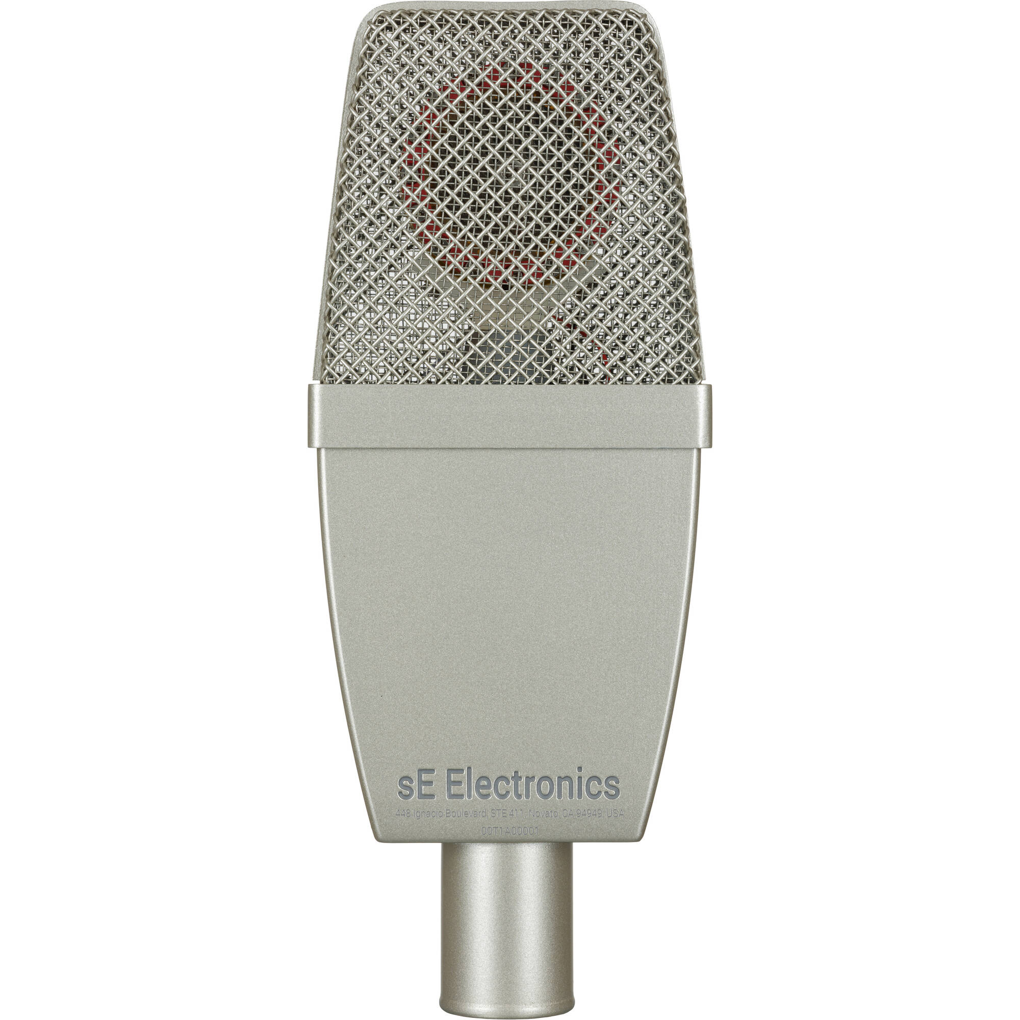 sE Electronics T1 condenser microphone with a sleek black body and professional design for studio recording.