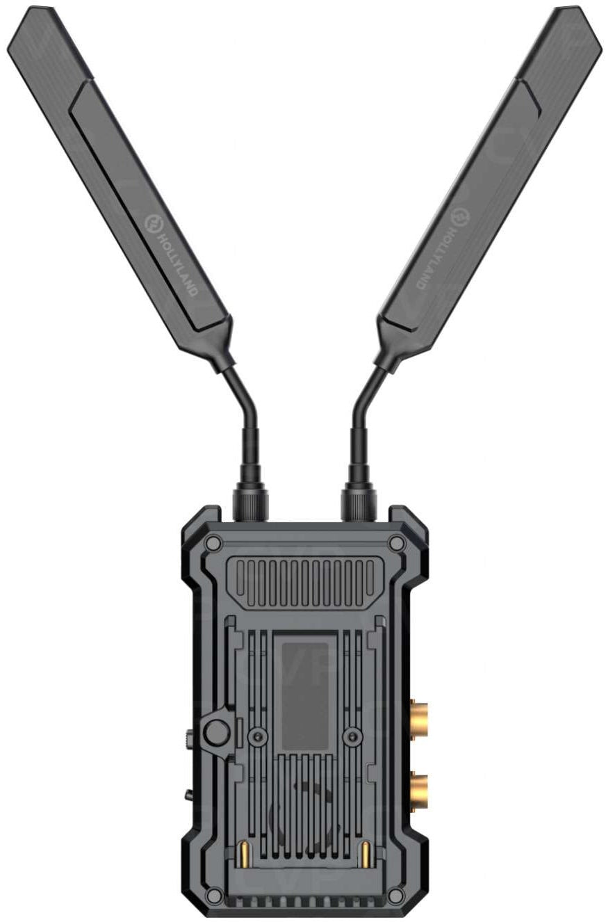 Hollyland Cosmo C2 wireless video transmitter in black, mounted on a camera for professional video transmission.