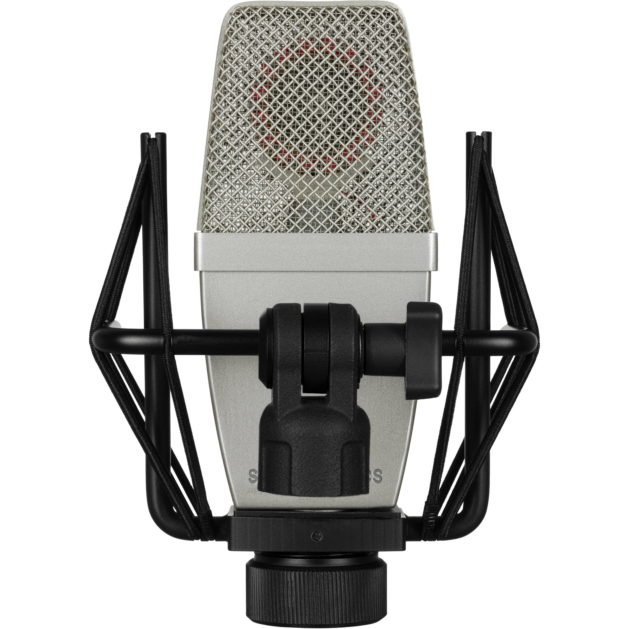 sE Electronics T1 condenser microphone with black finish, detailed close-up showing microphone capsule and build quality