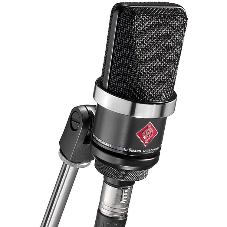Neumann TLM 102 condenser microphone studio set with microphone, shock mount, and accessories for professional recording.