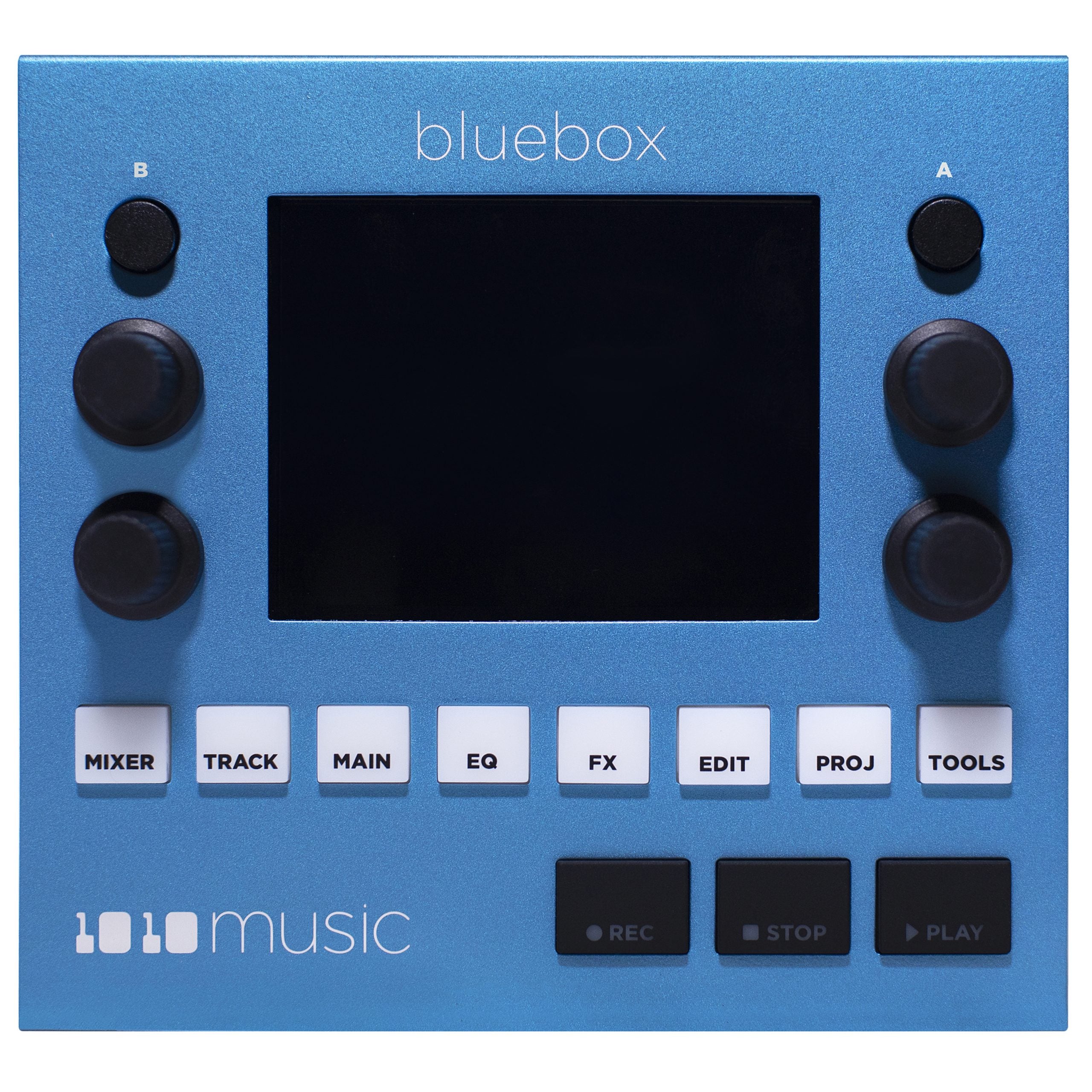 1010music Bluebox digital mixer with colorful knobs and controls, compact design for music production and live sound mixing.