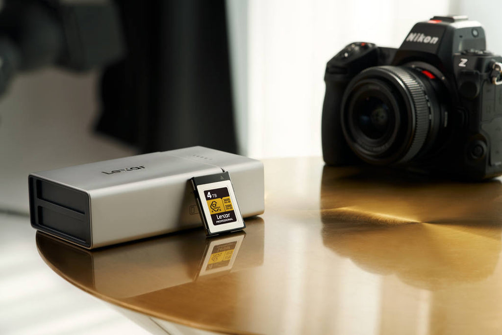 Lexar CFexpress 4.0 Pro Gold memory card with high-speed R3600/W3300 performance, shown in a close-up image.