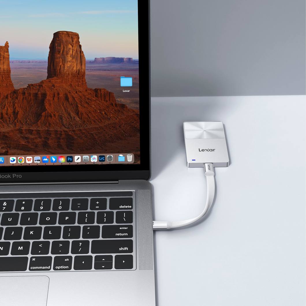 Lexar TouchLock portable external SSD drive with sleek design and secure touch lock feature for data protection.