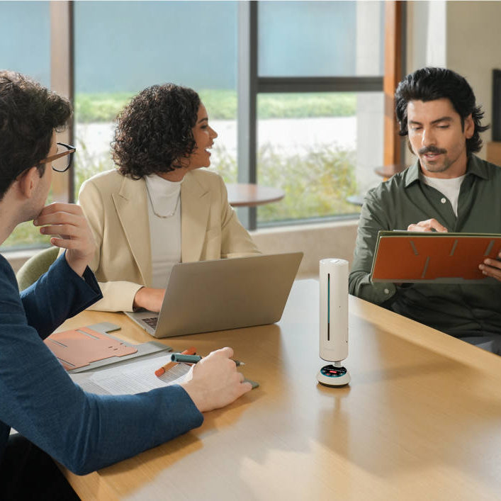 Insta360 Wave video conferencing camera with sleek black design and multiple lens setup for high-quality video calls