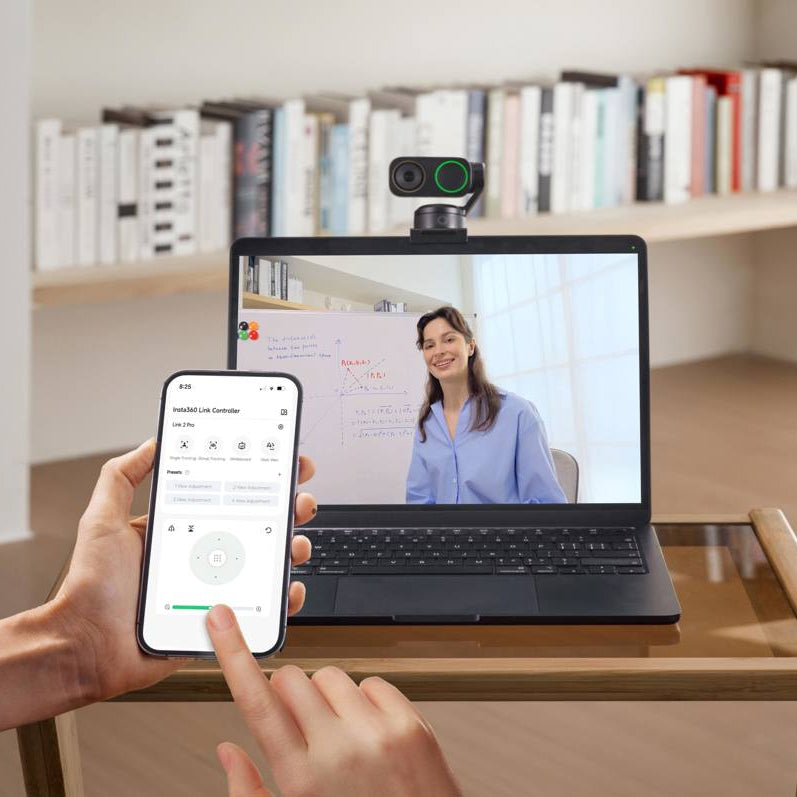 Insta360 Link 2 Pro video conferencing camera with adjustable lens and sleek design, ideal for professional virtual meetings.