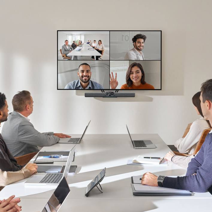 Insta360 Connect video conferencing camera with sleek design, featuring multiple lenses for 360-degree video capture.
