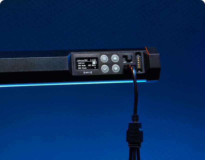 Nanlite PavoTube II 6XR LED RGBWW pixel tube light showing multiple color options and flexible light sticks setup.