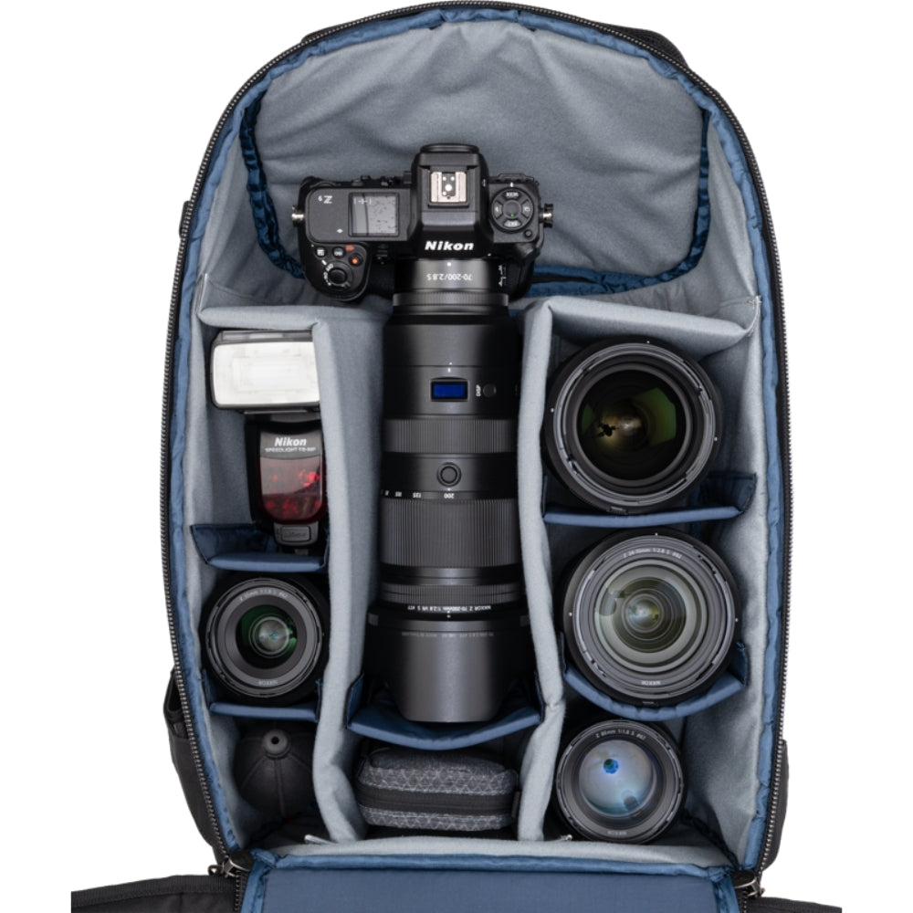 Think Tank DarkLight video equipment bag with padded compartments and sturdy design for storing camera gear and accessories.