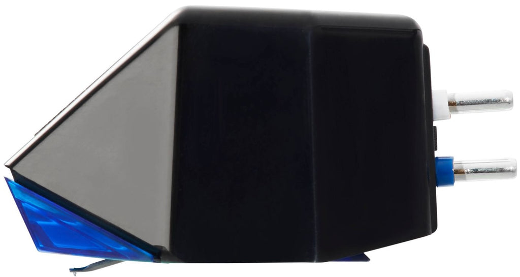 Goldring E4 turntable cartridge with gold-plated stylus and sleek black body, designed for high-quality vinyl playback.