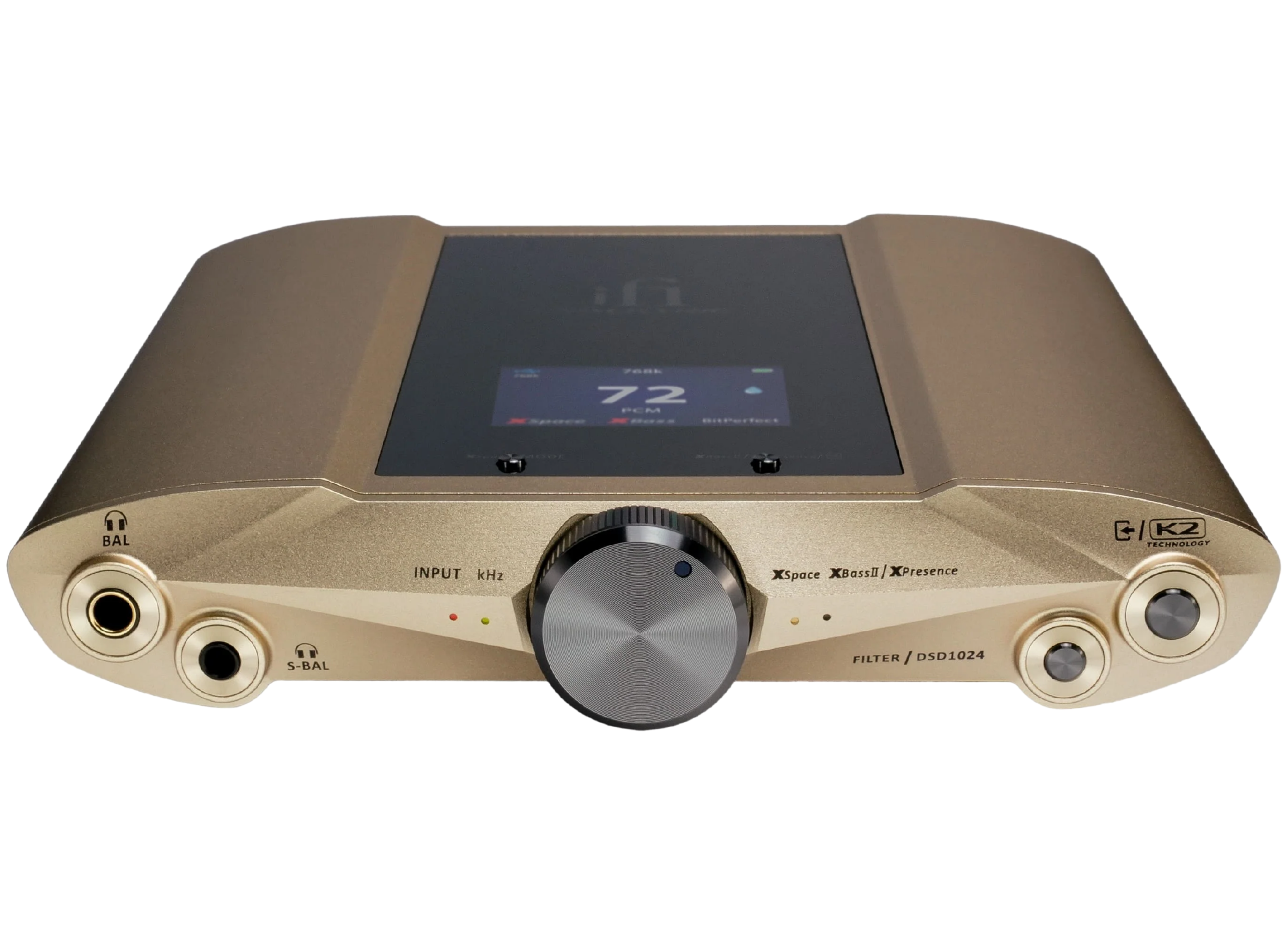 iFi Audio iDSD Valkyrie headphone amplifier and DAC showing front panel with controls and display screen
