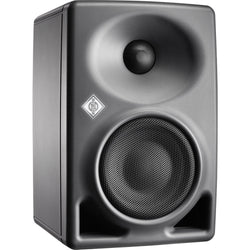 Neumann KH 80 DSP active nearfield monitors with sleek black cabinets and detailed speaker drivers for professional audio monitoring.