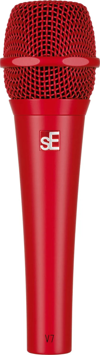 SE Electronics sE V7 dynamic microphone shown without switch, featuring a sleek black body and professional audio recording design.