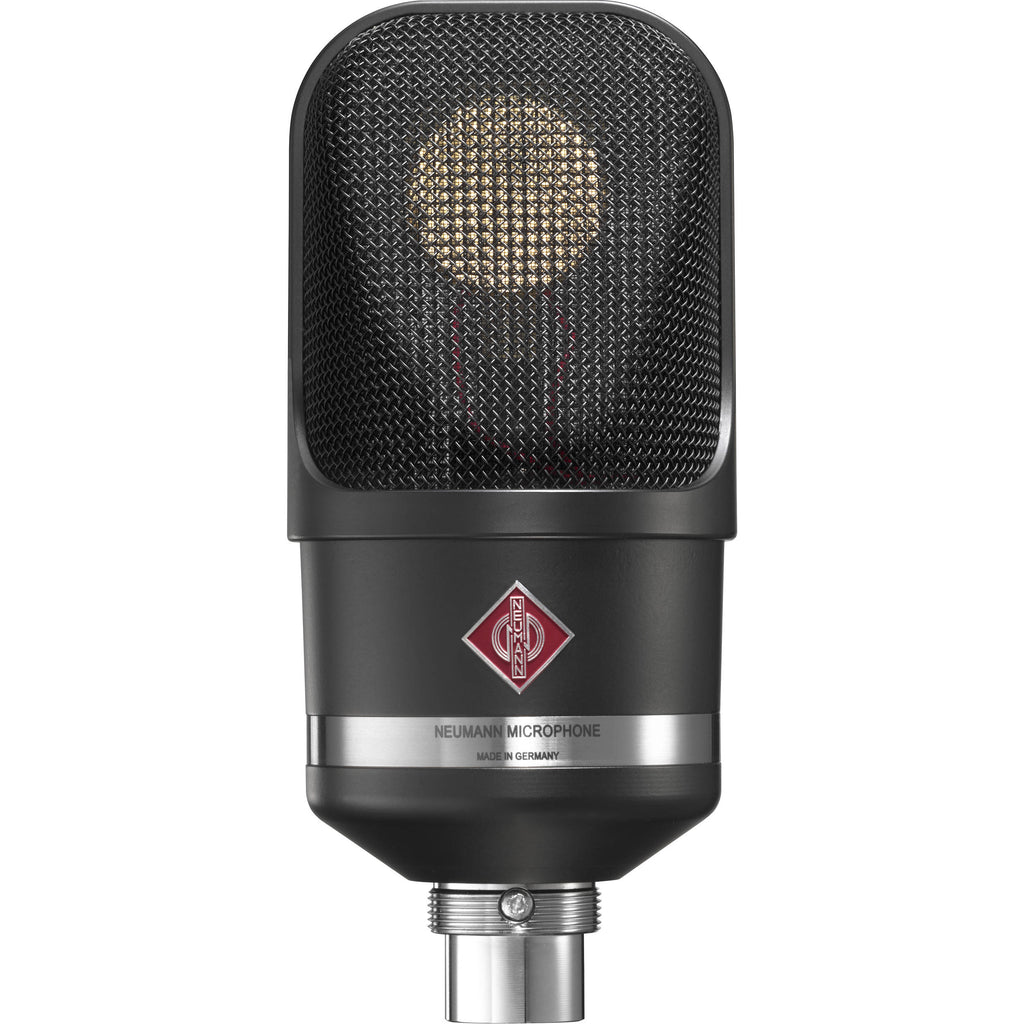 Neumann TLM 107 condenser studio microphone with shock mount and cable for professional recording setups.