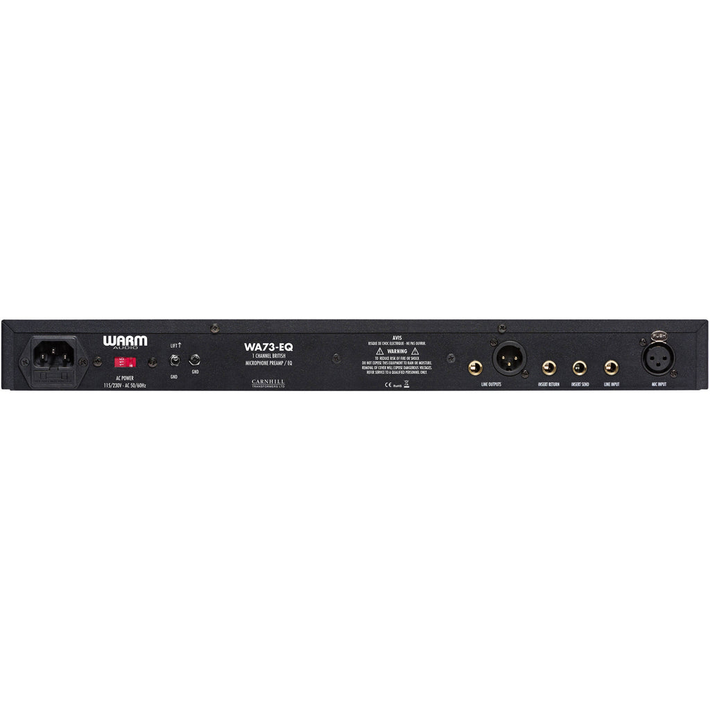 Warm Audio WA73-EQ microphone preamp with vintage-style controls and input connections visible in the image.