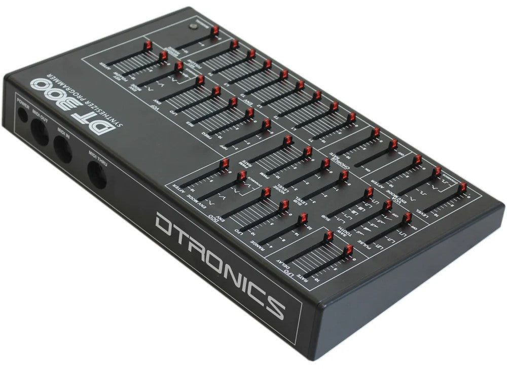 Dtronics DT-300 V2 synthesizer module with control knobs and display, designed for music production and sound design.