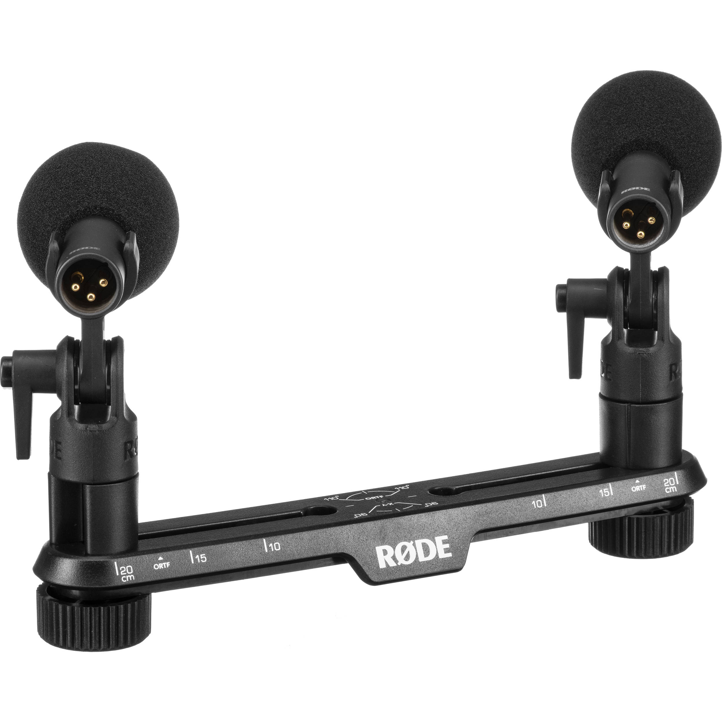 Rode TF-5 condenser microphone with black body and grille, mounted on a stand for professional audio recording or broadcasting.