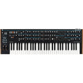 Novation Summit synthesizer with multiple knobs, buttons, and a large display, showing its advanced controls and interface.