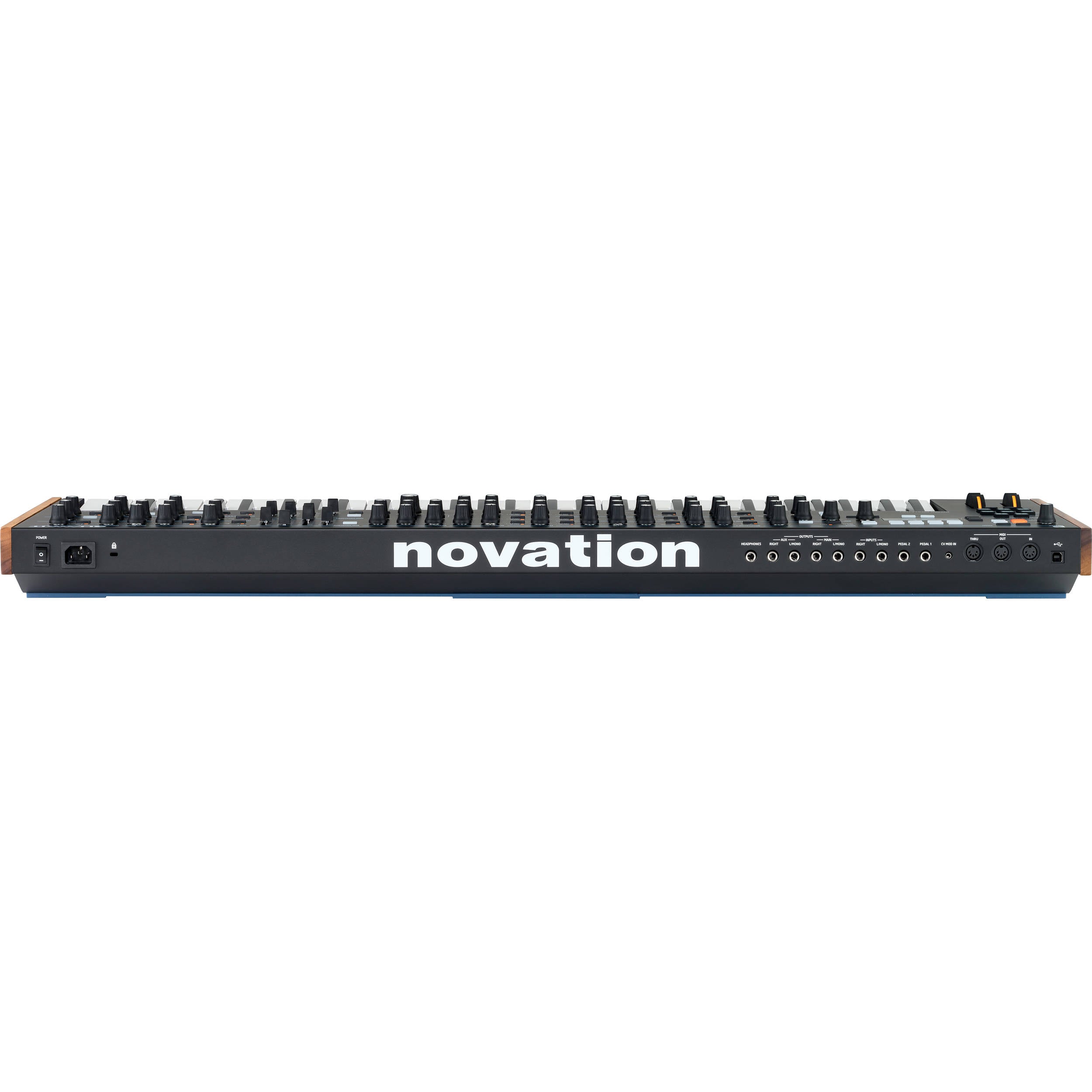 Novation Summit synthesizer with multiple knobs, buttons, and a large display screen, showcasing its professional audio equipment features.