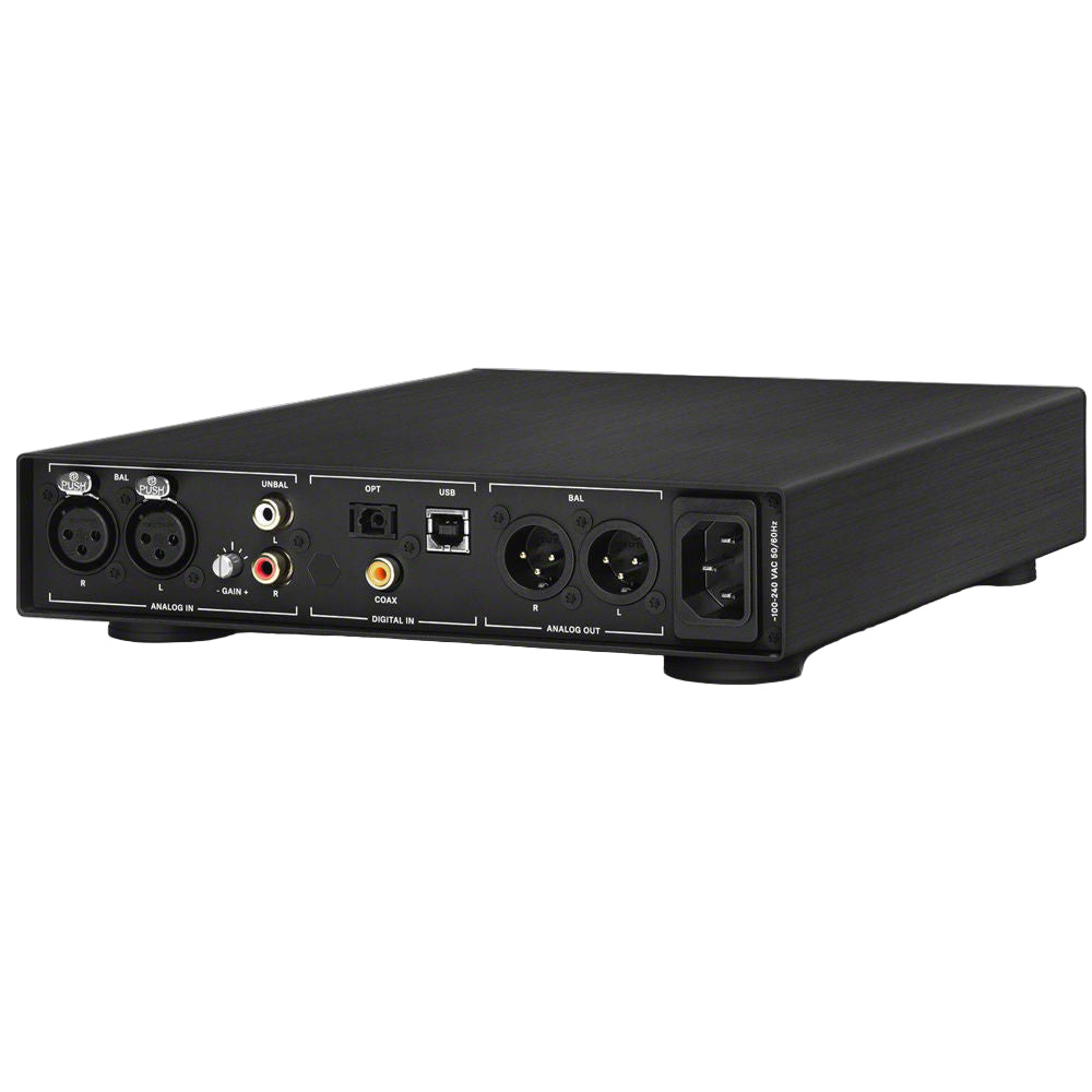 Sennheiser HDV 820 EU headphone amplifier and DAC with sleek black design and control knobs on front panel