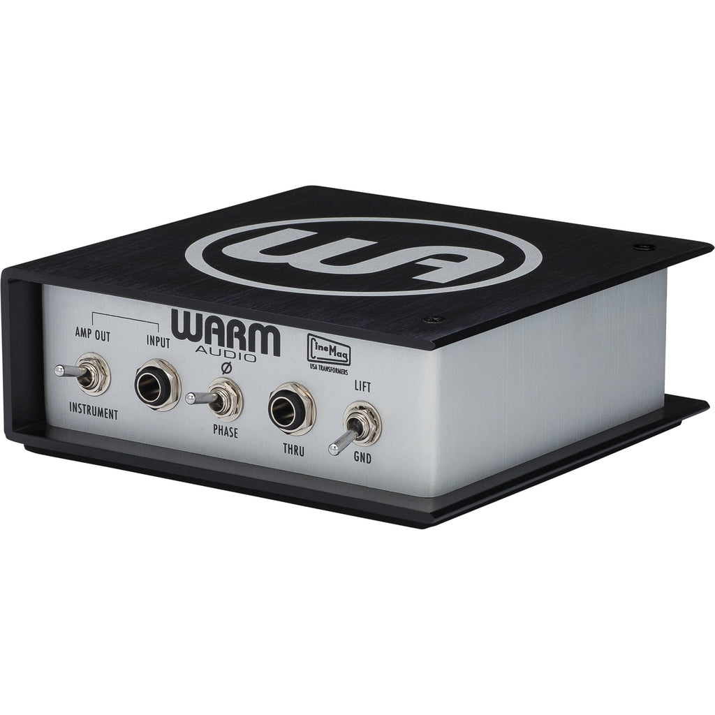 Warm Audio WA-DI-A DI box showing input and output jacks, compact design for professional audio signal isolation and connection.