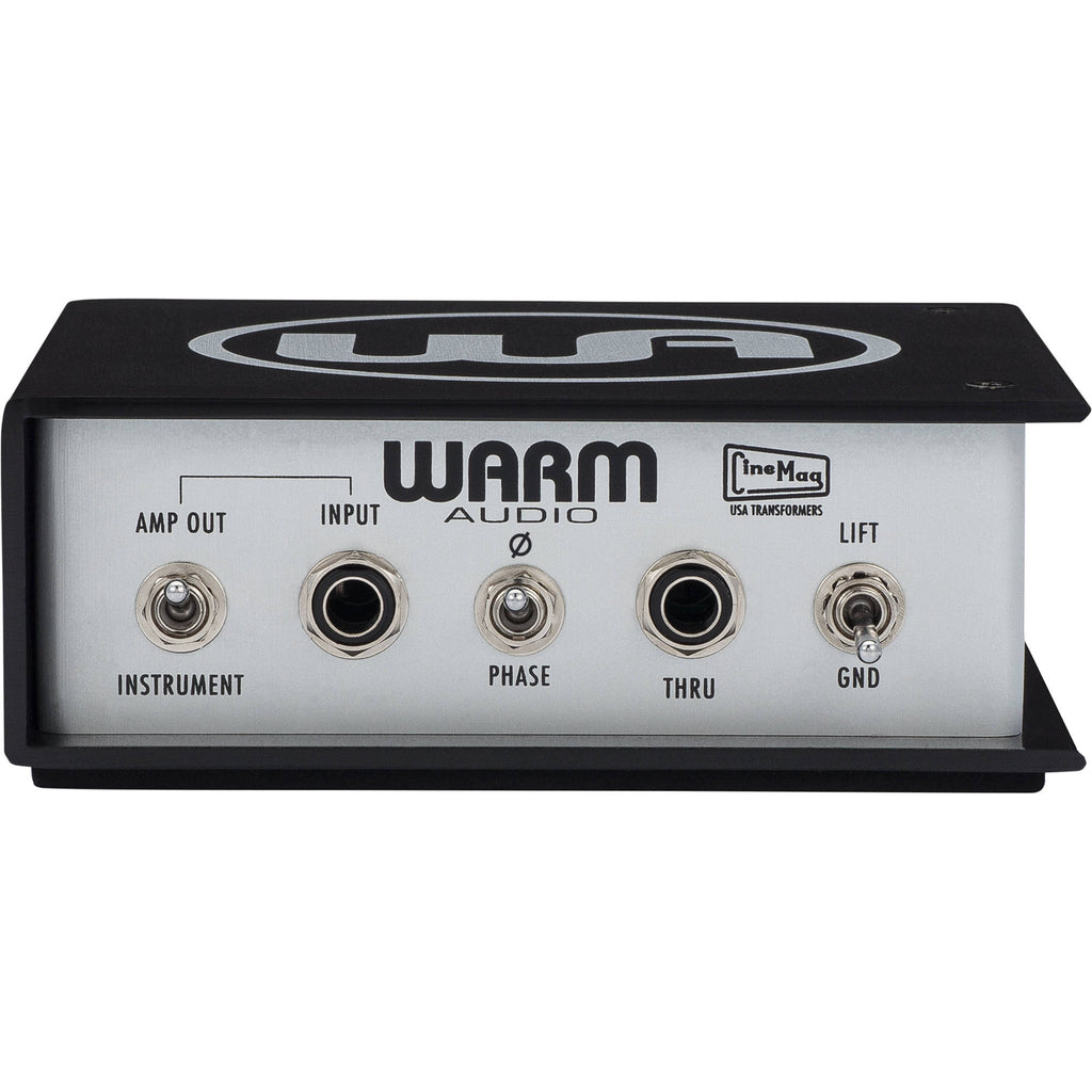 Warm Audio WA-DI-P DI box with rugged metal enclosure and input/output jacks for professional instrument signal conversion.