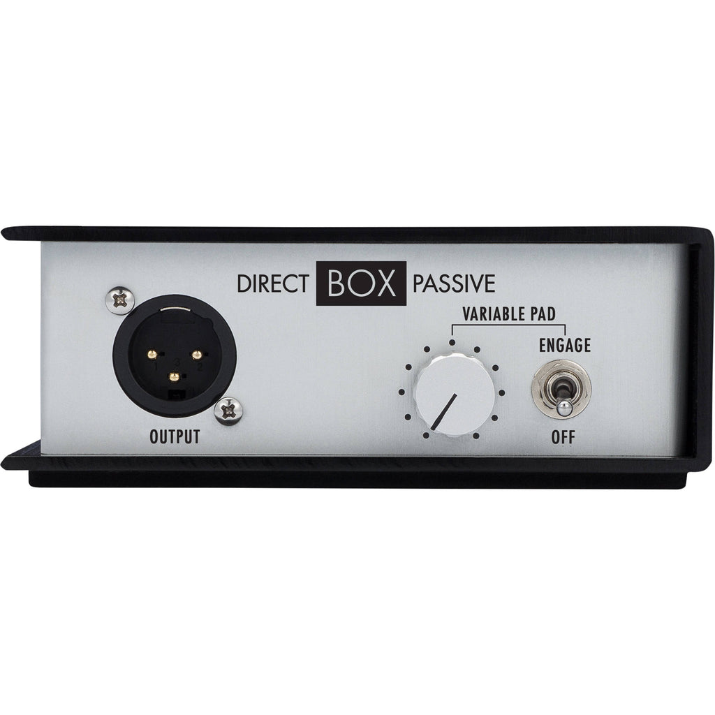 Warm Audio WA-DI-P DI box with sturdy metal enclosure and input/output jacks for musical instrument signal connection.