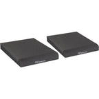 Gator Studio Monitor Isolation Pads placed on studio monitor stands for sound isolation and improved audio clarity