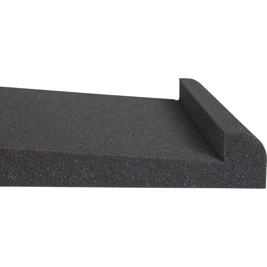 Gator Studio Monitor Isolation Pads placed on studio monitor stands for sound isolation and improved audio quality.