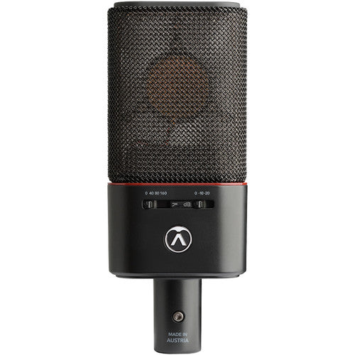 Austrian Audio OC18 condenser studio microphone set with shock mount and pop filter, ideal for professional recording.